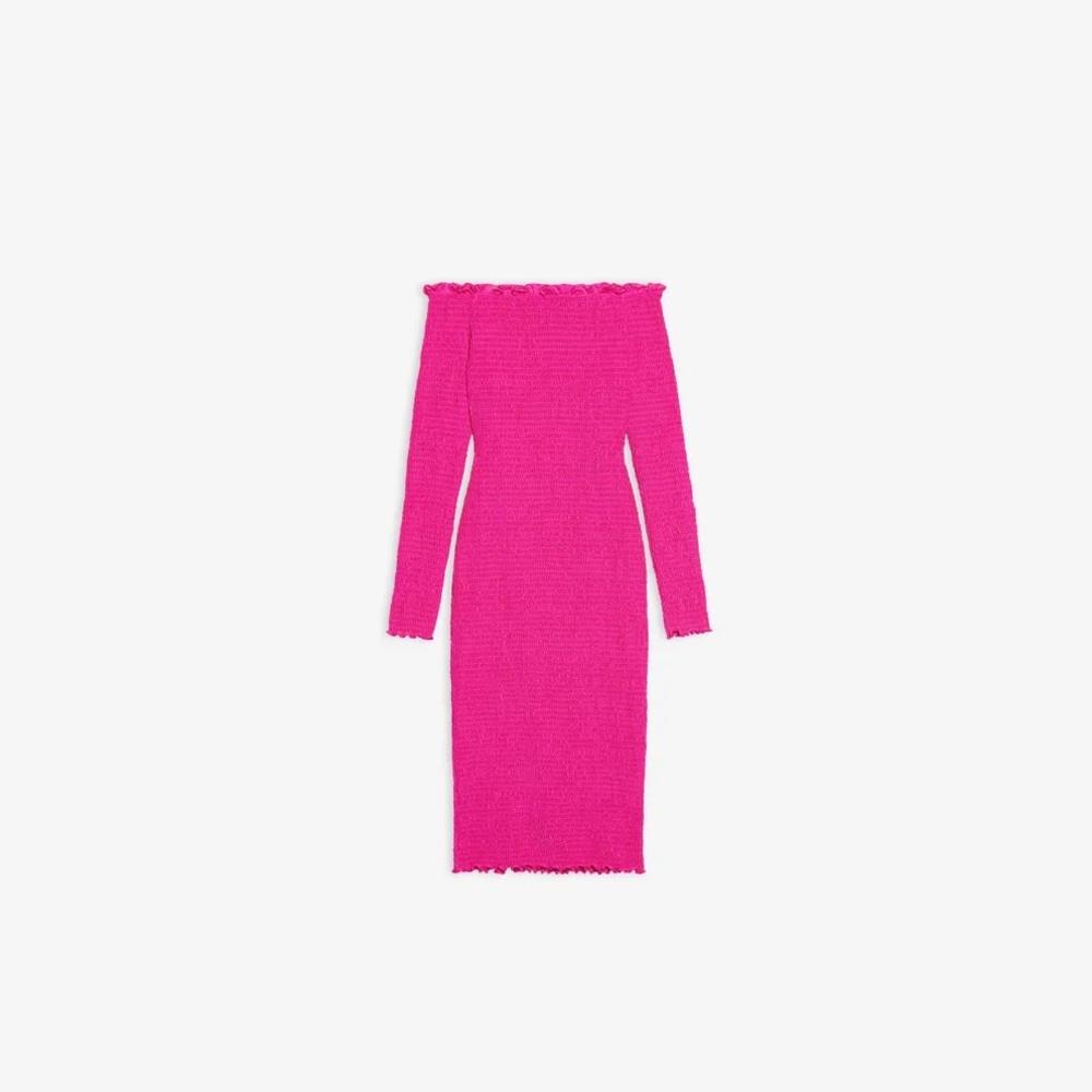 BALENCIAGA SMOCKED MINI DRESS IN LIPSTICK PINK
